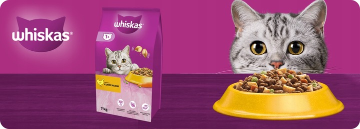 SUCHA KARMA WHISKAS ADULT Z PYSZNYM KURCZAKIEM 7KG