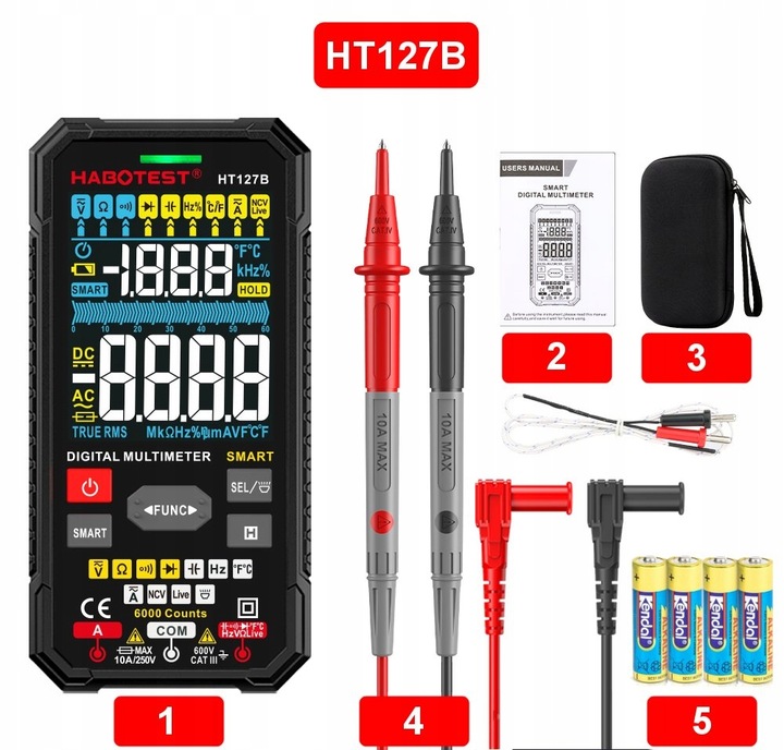CYFROWY MULTIMETR UNIWERSALNY TRUE RMS NCV LATARKA LED + KABLE ETUI