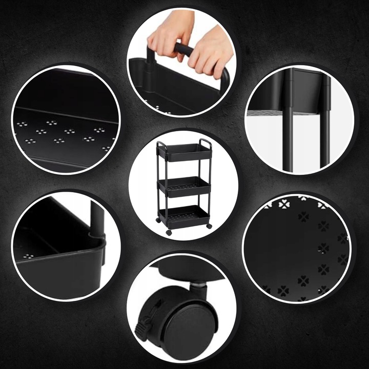 Wózek kuchenny STOLIK NA KÓŁKACH WÓZEK 3 POZIOMOWY BLOKADA KÓŁEK