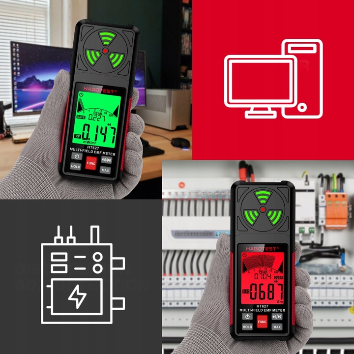 MIERNIK POLA ELEKTROMAGNETYCZNEGO EMF TESTER FAL RADIOWYCH HABOTEST HT627