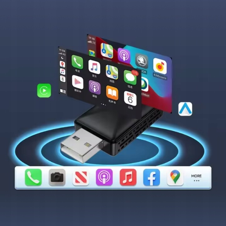 Adapter CarPlay Android Auto BEZPRZEWODOWY WiFi Bluetooth USB USB-C
