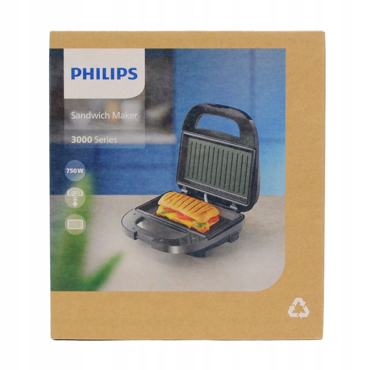 Opiekacz PHILIPS HD2330/90 Seria 3000 DO KANAPEK PANINI 750W czarny