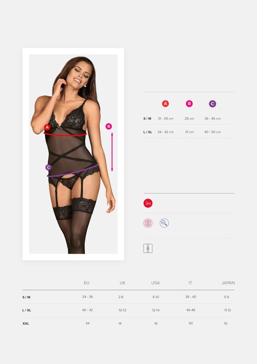 Obsessive Bondea Gorset i Stringi Czarny S/M