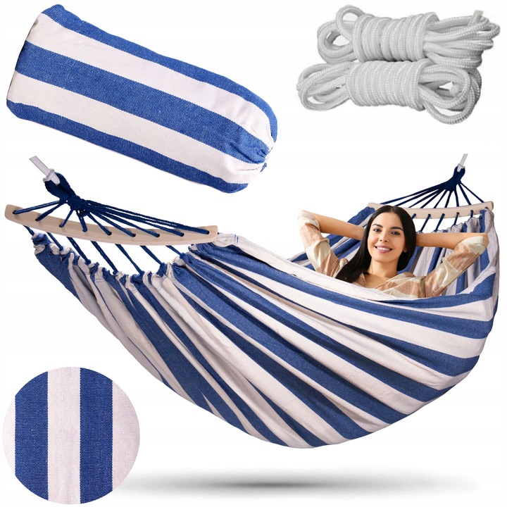 HAMAK 2 OSOBOWY Z PAŁĄKAMI 260x150 XXL MOCNY + linki + POKROWIEC