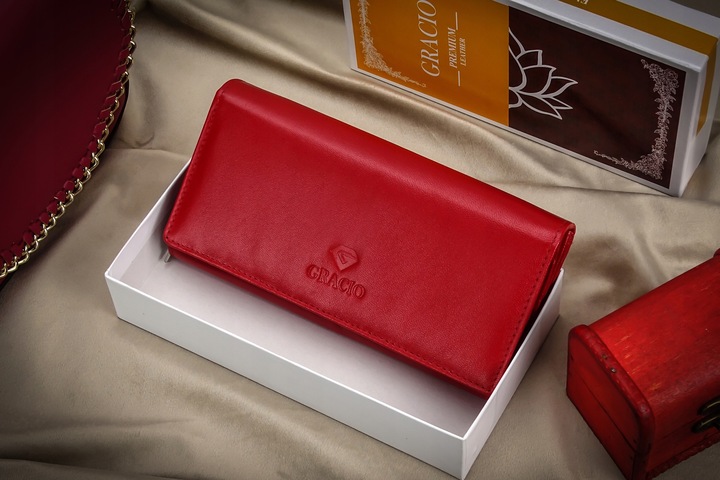Damski Czerwony Gracio Portfel Skóra Naturalna BIG