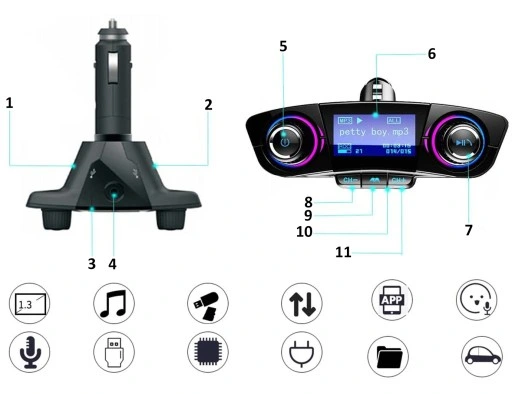 TRANSMITER FM BLUETOOTH 5.0 USB WIELOFUNKCYJNY 8w1