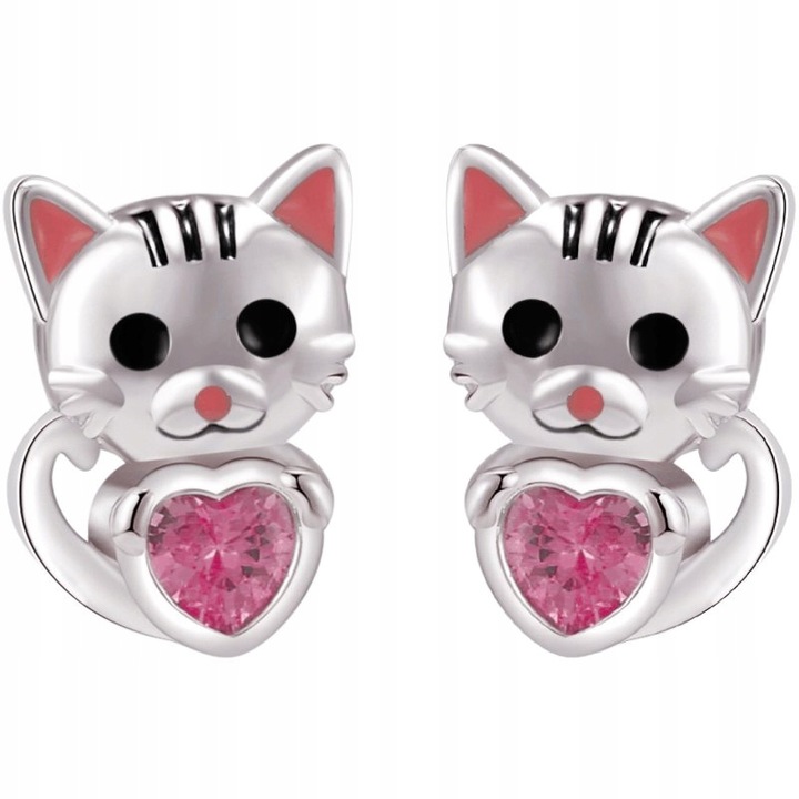 SREBRNE KOLCZYKI DLA DZIEWCZYNKI DZIECI KOTKI SZTYFTY WKRĘTKI SREBRO 925