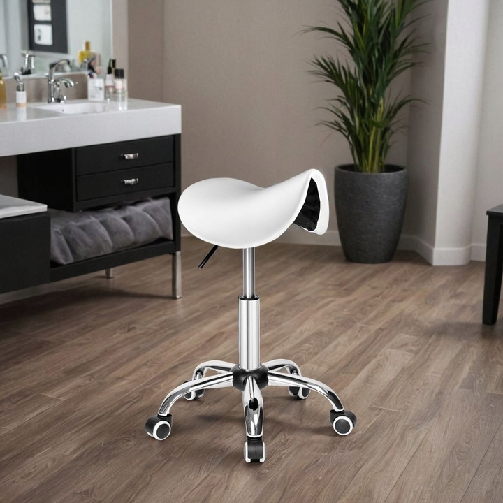 STOŁEK KOSMETYCZNY TABORET FRYZJERSKI NA KÓŁKACH REGULOWANY OBROTOWY