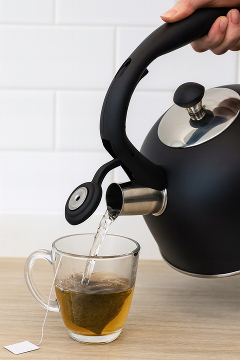 CZAJNIK INDUKCJA GAZ Z GWIZDKIEM TRADYCYJNY CZARNY MATOWY POJEMNY 2,5 L