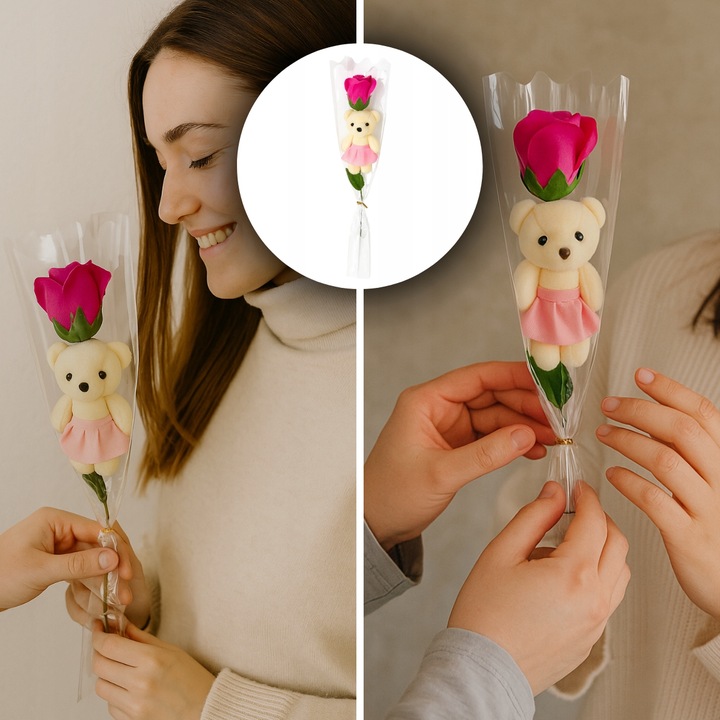 MIŚ Z RÓŻĄ BUKIET UPOMINEK NA PIKU PREZENT DLA NAUCZYCIELKI ZESTAW