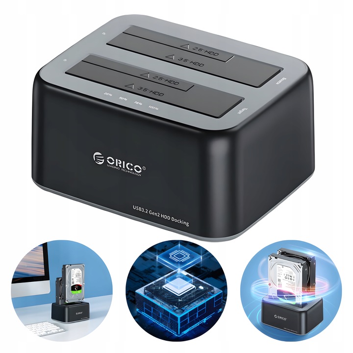 Orico Stacja Dokująca Dysków HDD SSD 2,5 3,5" 5Gbps USB-A USB-B Klonowanie