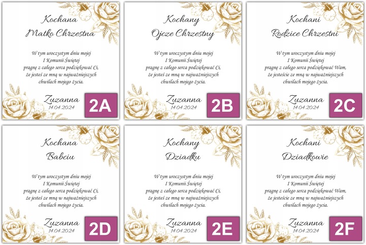 Podziękowanie dla Chrzestnych i Dziadków Rodziców Prezent Pierwsza Komunia