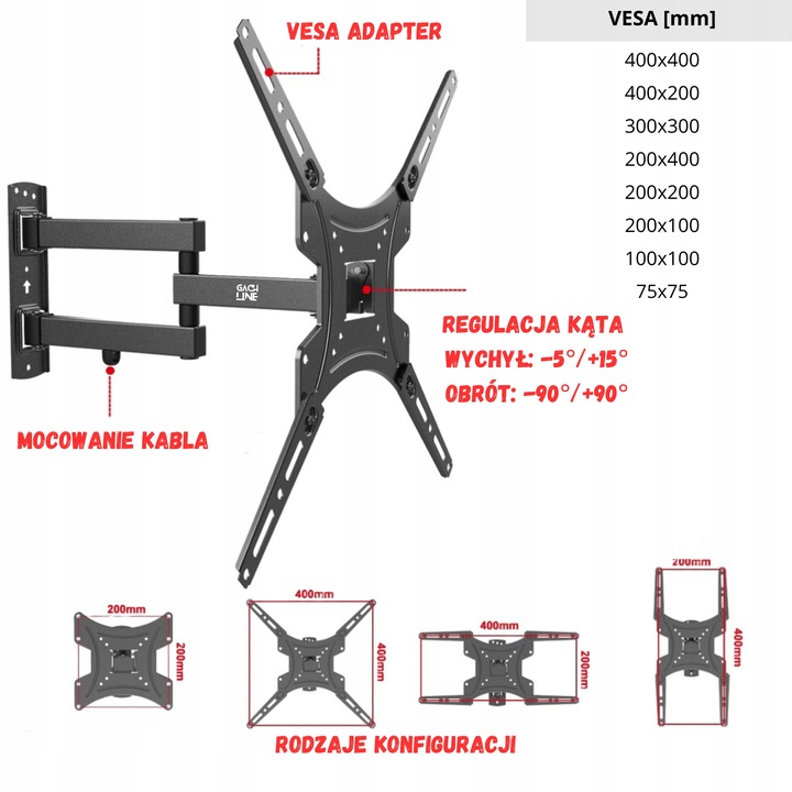 UCHWYT DO TELEWIZORA OBROTOWY UCHWYT SCIENNY WIESZAK DO TV 13-60 CALI VESA