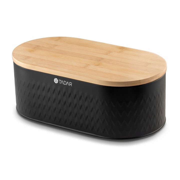 CHLEBAK Stalowy DESKA do KROJENIA BAMBUS Tadar Iconic 34x18x12,5 cm CZARNY