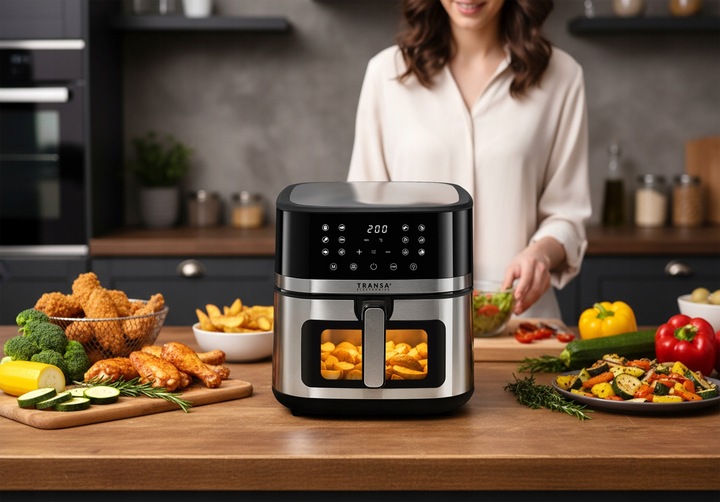 FRYTKOWNICA BEZTŁUSZCZOWA INOX 8L 2200W PODŚWIETLENIE LED 12 PROGRAMÓW