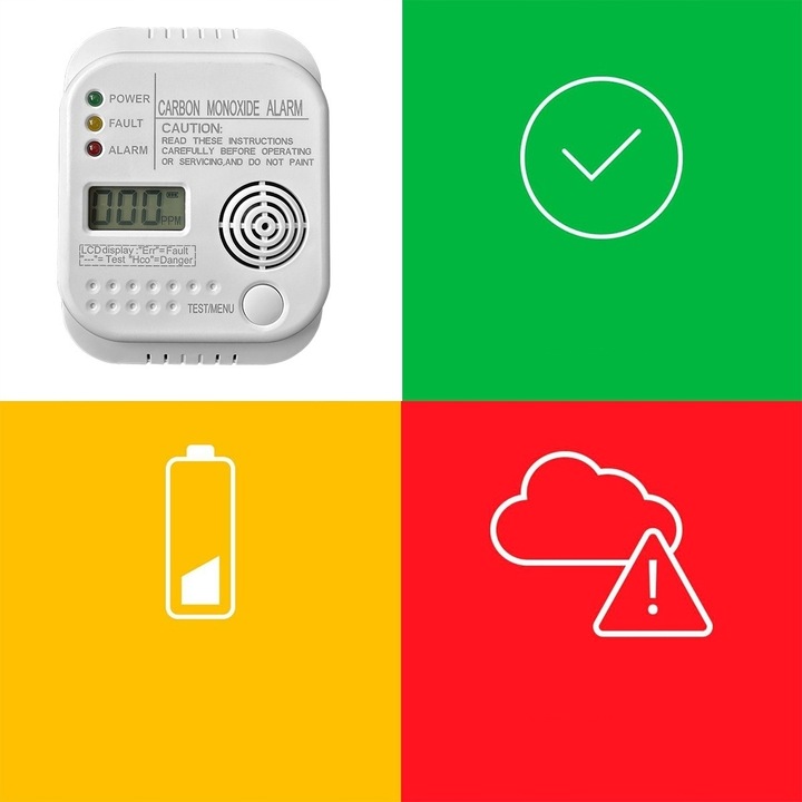 Bezprzewodowy czujnik gazu tlenku węgla czadu i dymu na baterię alarm