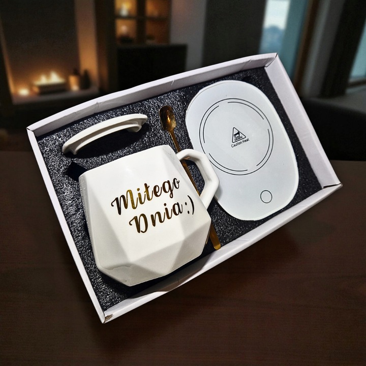 PODGRZEWACZ Kubek Ceramiczny CZAJNIK ZESTAW DO KAWY HERBATY MIŁEGO