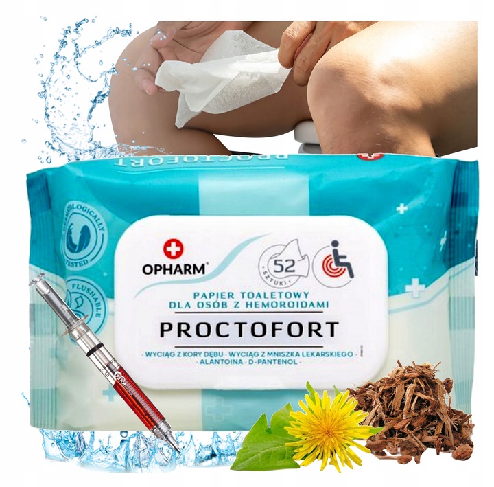 PAPIER TOALETOWY NAWILŻANY DLA OSÓB Z HEMOROIDAMI PROCTOFORT 4x52szt.
