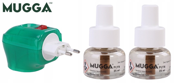 MUGGA na KOMARY ELEKTRO + 2 x Wkład płyn 5ml ODSTRASZACZ do kontaktu ZESTAW
