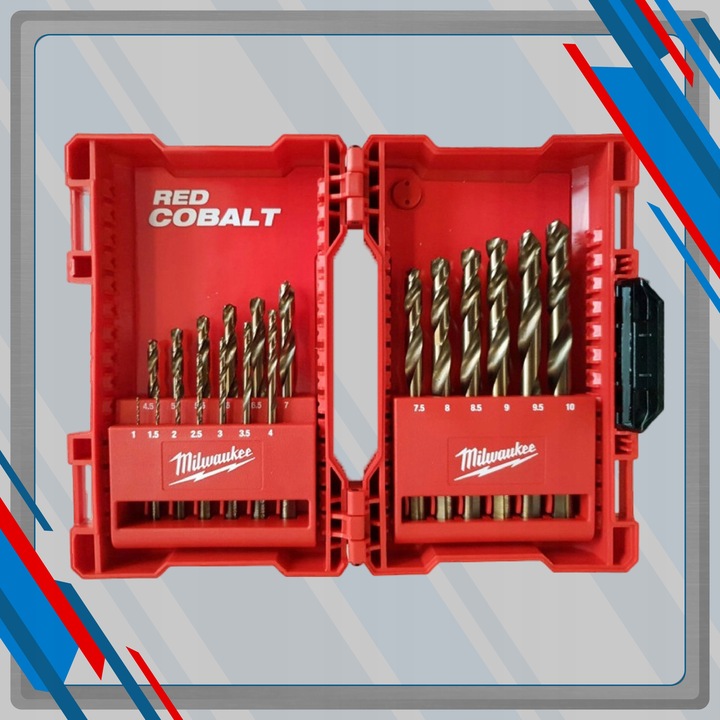 WIERTŁA KOBALTOWE DO METALU 1-10 MM HSS-G RED COBALT (19 SZT)