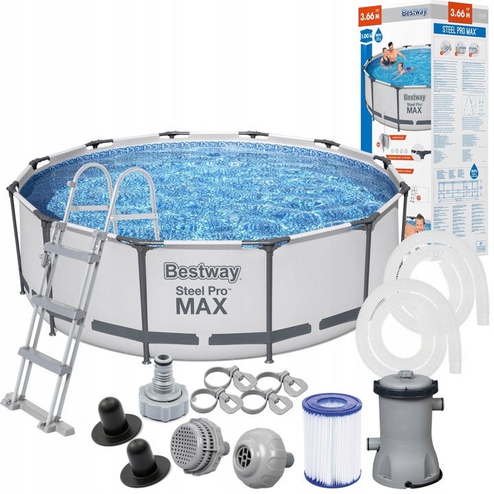 Basen stelażowy ZESTAW ogrodowy z pompą 366 x 100 Drabinka Filtr Bestway