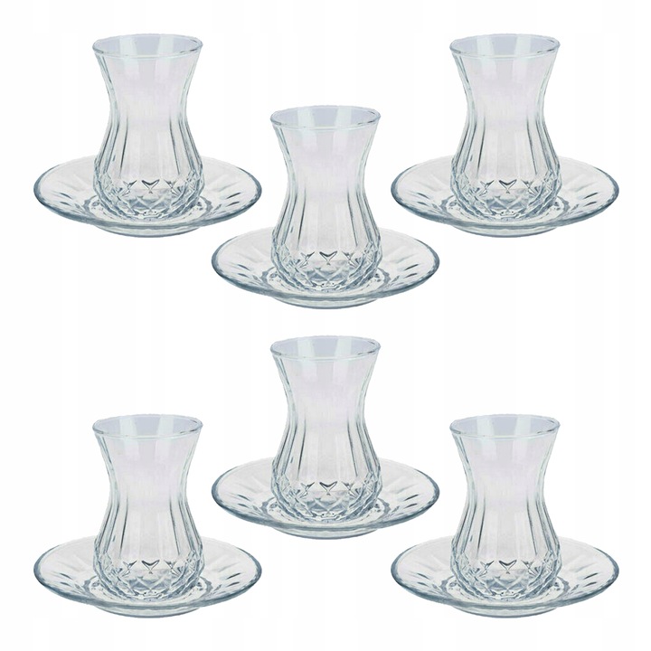 ZESTAW SZKLANEK DO TURECKIEJ HERBATY TULIPANKI Z PODSTAWKAMI 6+6 el. 165ML