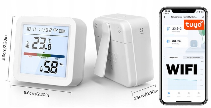 TERMOMETR Czujnik temperatury wilgotno. WIFI TUYA ekran LCD RAPORTY
