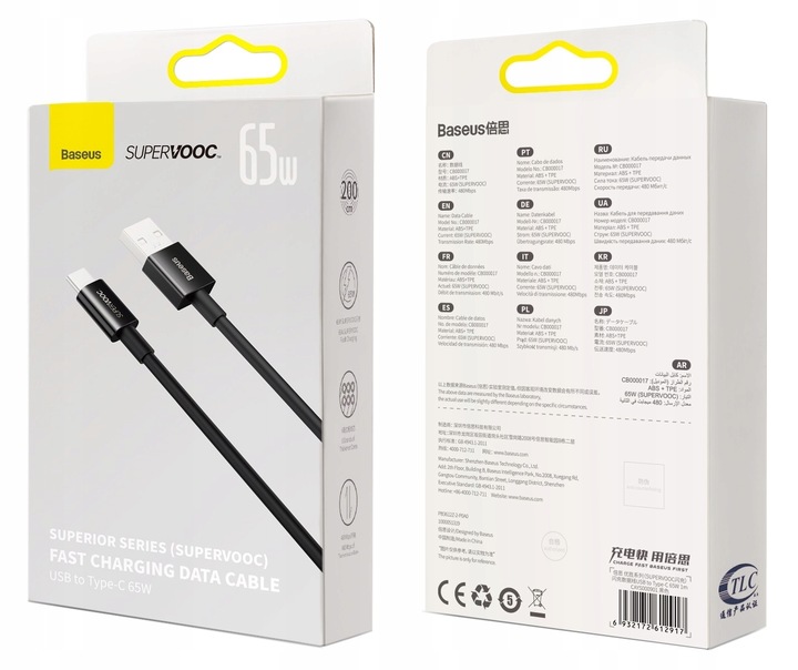 BASEUS MOCNY PRZEWÓD KABEL USB TYPE-C USB-C 65W SUPERVOOC DO OPPO REALME