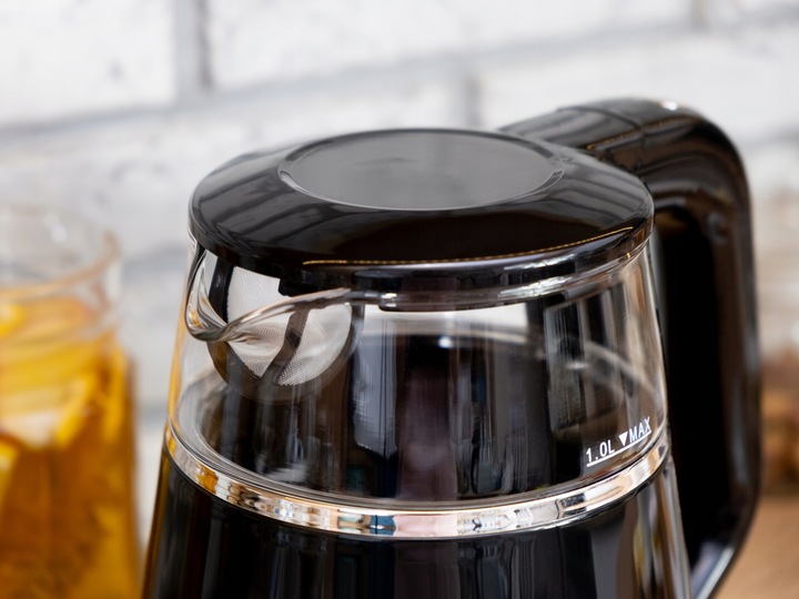 CZAJNIK ELEKTRYCZNY BEZPRZEWODOWY SZKLANY 1L PANEL DOTYKOWY 1100W