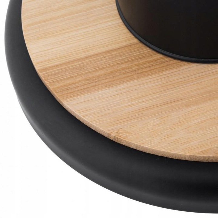 Stojak z uchwytem na papier toaletowy czarny i szczotka do WC bambus zestaw