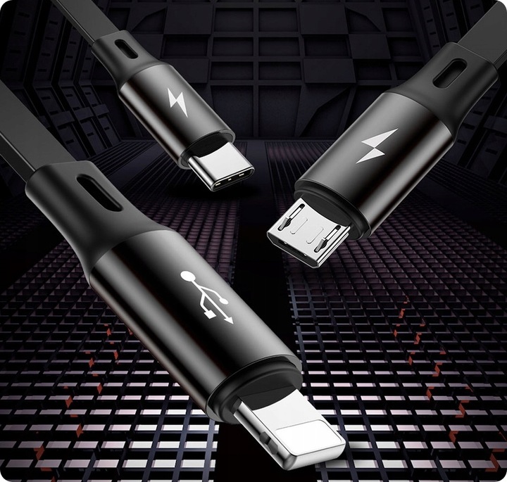 BASEUS MOCNY KABEL USB PRZEWÓD 3w1 do LIGHTNING MICRO TYP-C USB-C 3.5A 1.2M
