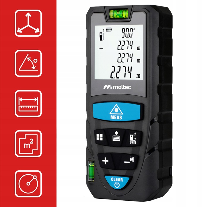 DALMIERZ LASEROWY 50M KĄTOMIERZ POZIOMICA CYFROWY MIERNIK ODLEGŁOŚCI