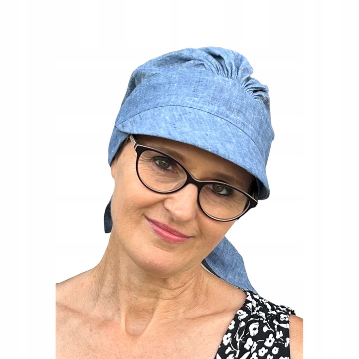 Chusta z daszkiem Tess jeans len czapka marszczona także po chemioterapii