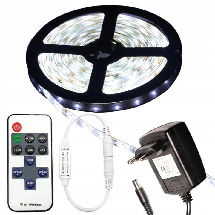 TAŚMA LED PASEK 5m BIAŁA ciepła neutralna zimna 12v ZESTAW + PILOT