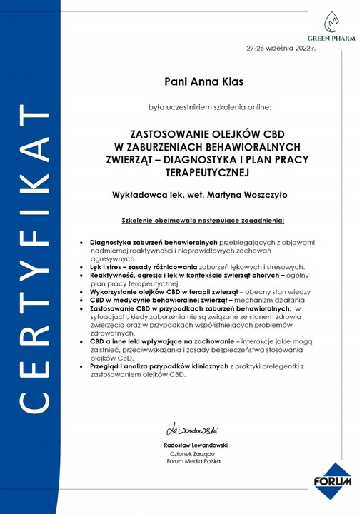 Olejek Konopny CBD Dla Psa 5% 11ml bez THC Weterynaryjny