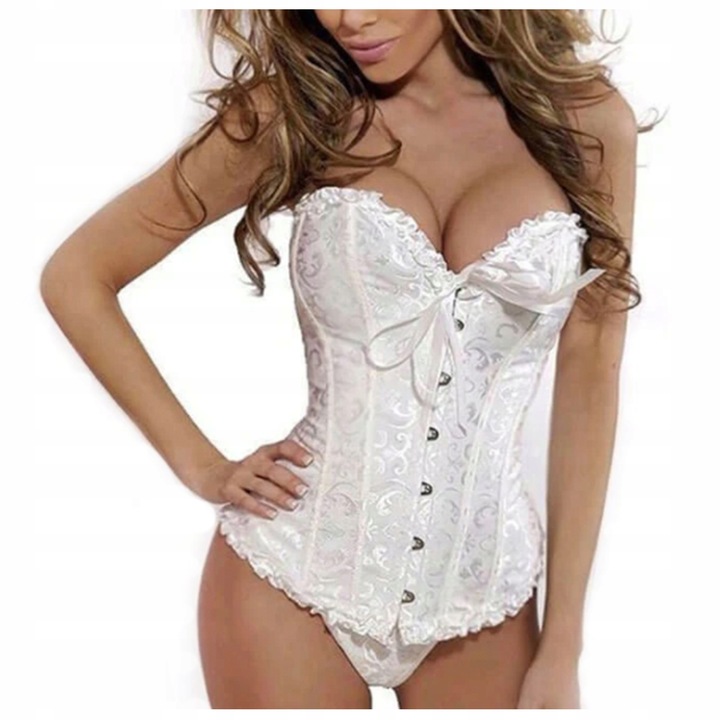 GORSET biały wiązany MODELUJĄCY talię + stringi WYSZCZUPLAJĄCY S