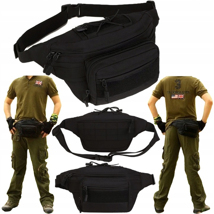 NERKA SASZETKA MĘSKA CZARNA WOJSKOWA biodrówka DUŻA POJEMNA TAKTYCZNA TORBA