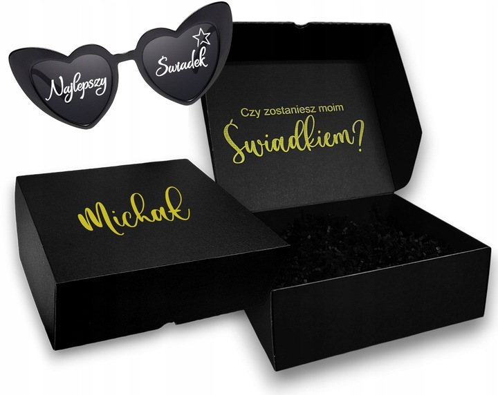 Pudełko box czy zostaniesz ŚWIADKIEM prezent wesele czarne OKULARY GRATIS