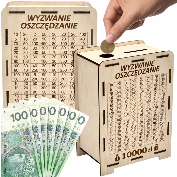 SKARBONKA WYKREŚLANA drewniana WYZWANIE OSZCZĘDZANIE Ślub TWÓJ GRAWER