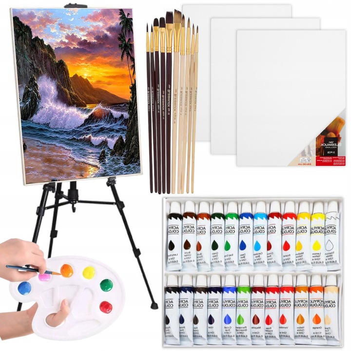 ZESTAW ARTYSTYCZNY MALARSKI DO MALOWANIA DLA DZIECI ZE SZTALUGĄ FARBY