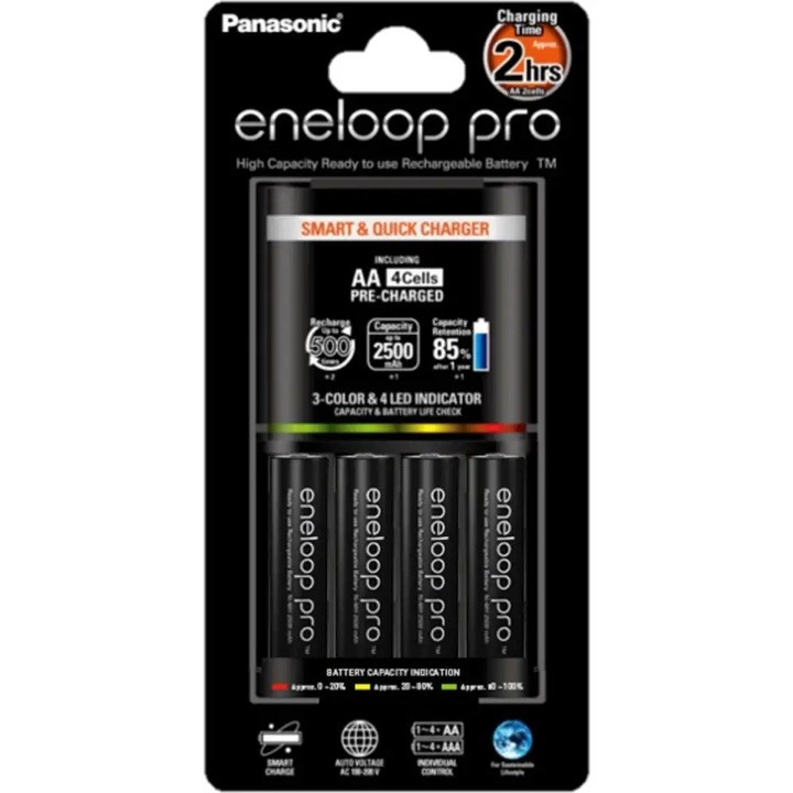 ŁADOWARKA PANASONIC BQ-CC55 + 4 x R6/AA ENELOOP PRO 2500 mAh ORYGINAŁ