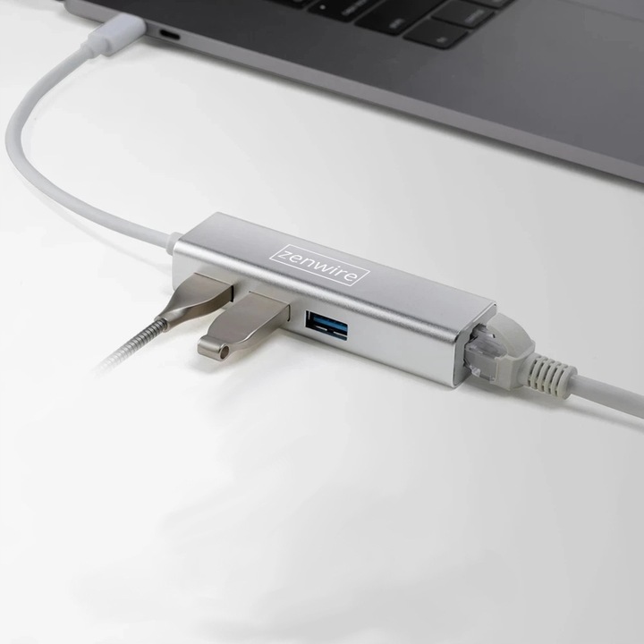 Przejściówka HUB USB-C Fast Ethernet 3x USB 3.0 RJ45 Adapter Kabel RJ-45