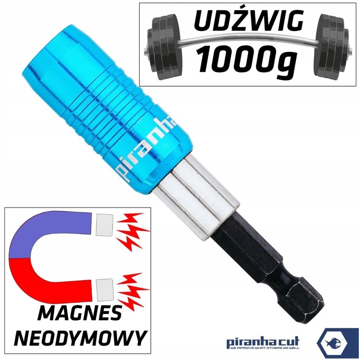 PIRANHACUT Uchwyt magnetyczy do bitów 1/4 GRATIS - Idealny