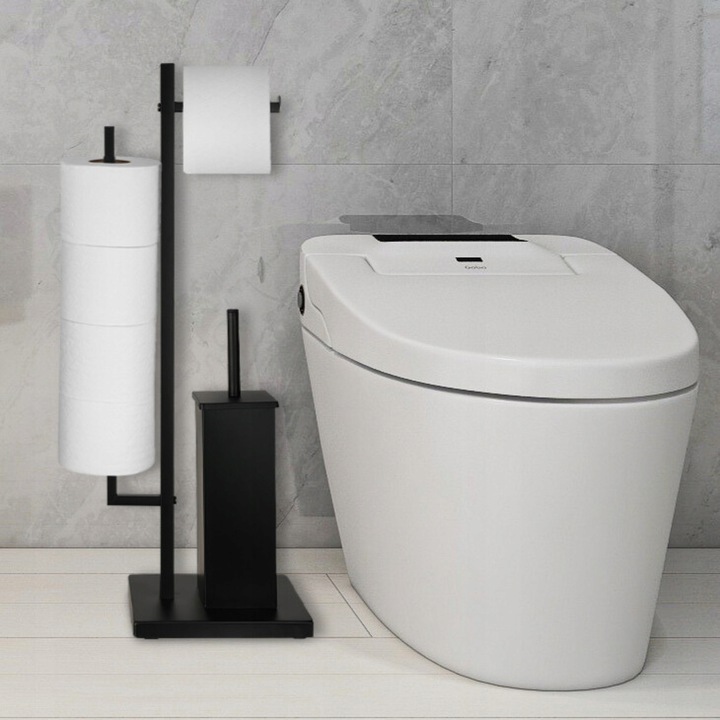 Stojak na papier toaletowy i szczotka do WC czarna loft łazienkowa YOKA