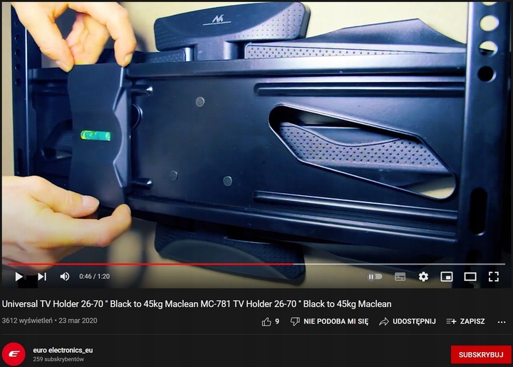 UCHWYT DO TELEWIZORA WIESZAK ŚCIENNY 32 49 50 55" 65" 70" TV do 45kg VESA