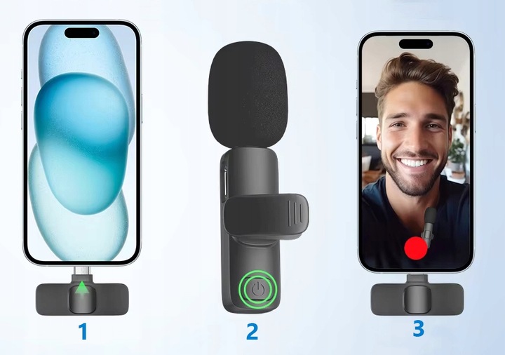 2x MIKROFON ODBIORNIK BEZPRZEWODOWY KRAWATOWY ADAPTER USB-C DO LIGHTNING