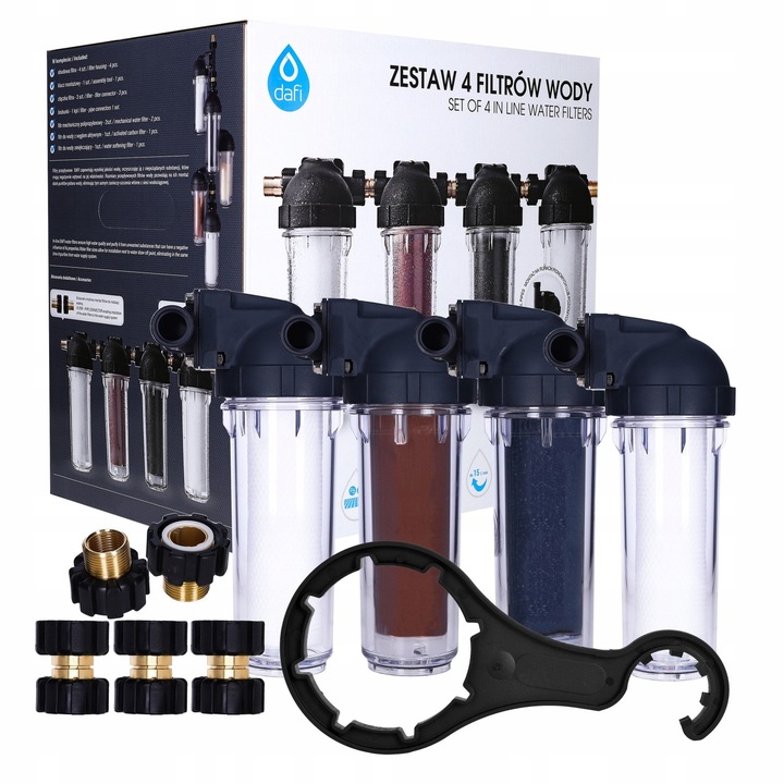 ZESTAW filtrów Dafi wstępnych: 2x polipropylenowy + jonowymienny +