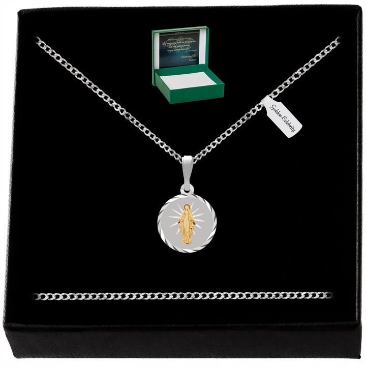 SREBRNY ŁAŃCUSZEK PANCERKA + MEDALIK MATKA BOSKA SREBRO PR. 925 + DEDYKACJA