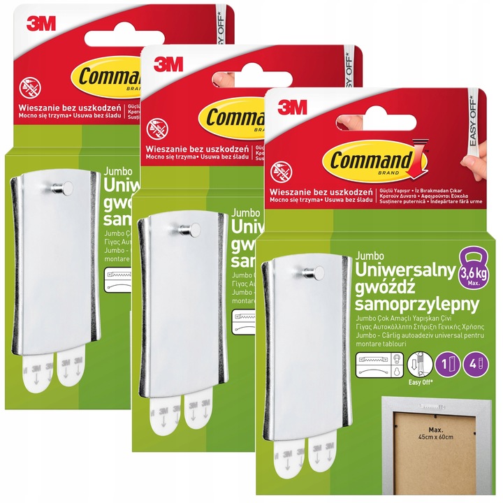 Haczyki Samoprzylepne do obrazów Command bez wiercenia do 3,6kg zestaw