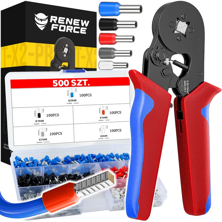 MOCNA Zaciskarka Praska do KONEKTORÓW Końcówek Kabli PRZEWODÓW +500 Tulejek